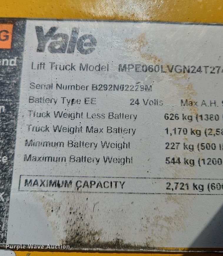 image for item OJ9828 Yale MPE060LVGN24T2748 order picker