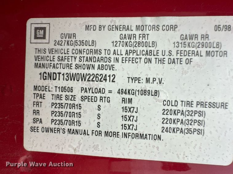 image for item OM9616 1998 Chevrolet Blazer SUV