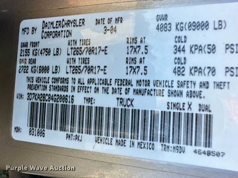 image for item OM9665 2004 Dodge Ram 2500 Quad Cab pickup truck