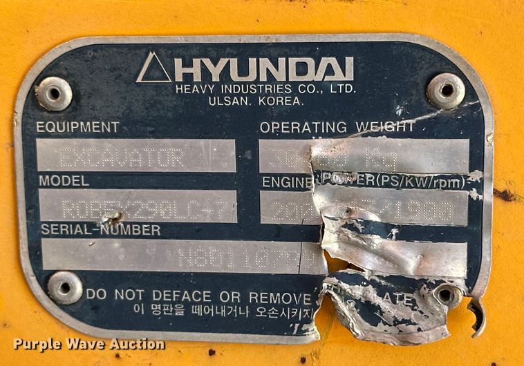 image for item DG4487 2004 Hyundai  290 excavator