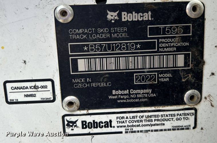 image for item DO6652 2022 Bobcat T595 tracked skid steer loader