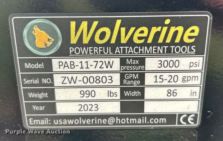 image for item DO6666 2023 Wolverine PAB-11-72W skid steer broom