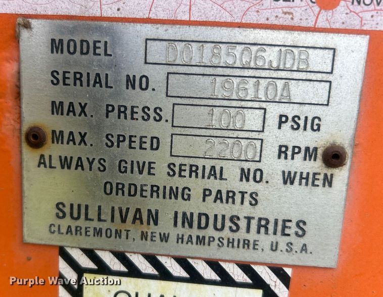 image for item DO6682 1999 Sullivan Industries DO185Q6JDB air compressor