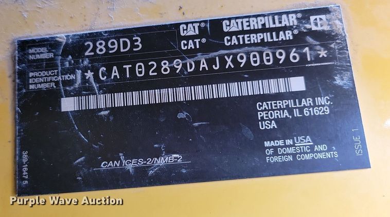 image for item DR4445 2019 Caterpillar 289D3 tracked skid steer loader