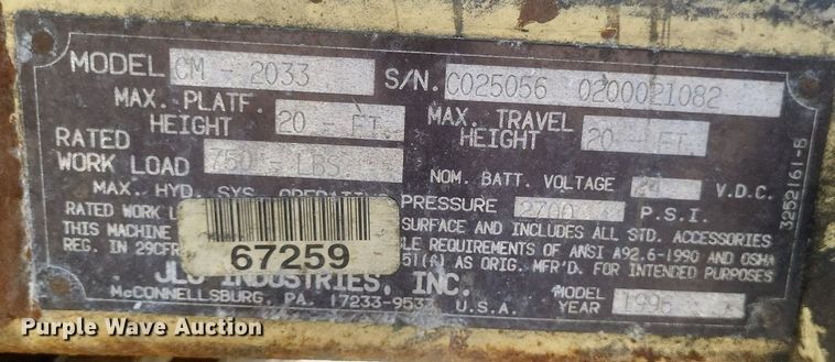 image for item DR4962 1996 JLG CM-2033 scissor lift