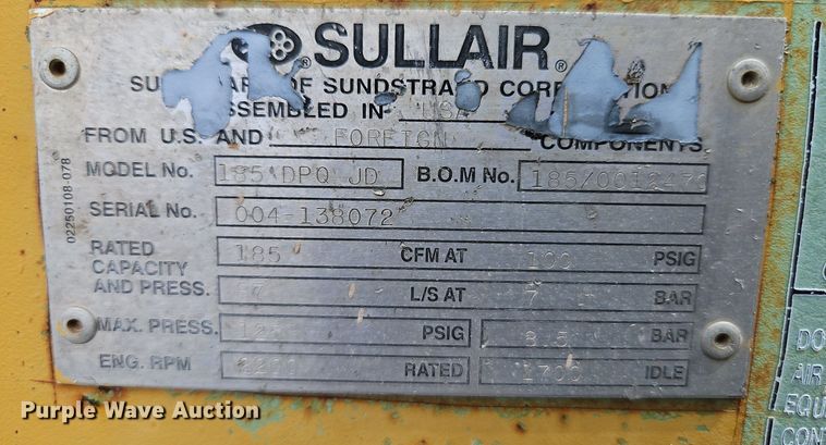 image for item DR8743 Sullair 185 DPQ JD air compressor