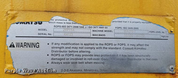 image for item DS4682 2014 Komatsu WA270-7 wheel loader