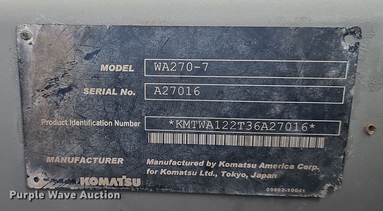 image for item DS4682 2014 Komatsu WA270-7 wheel loader