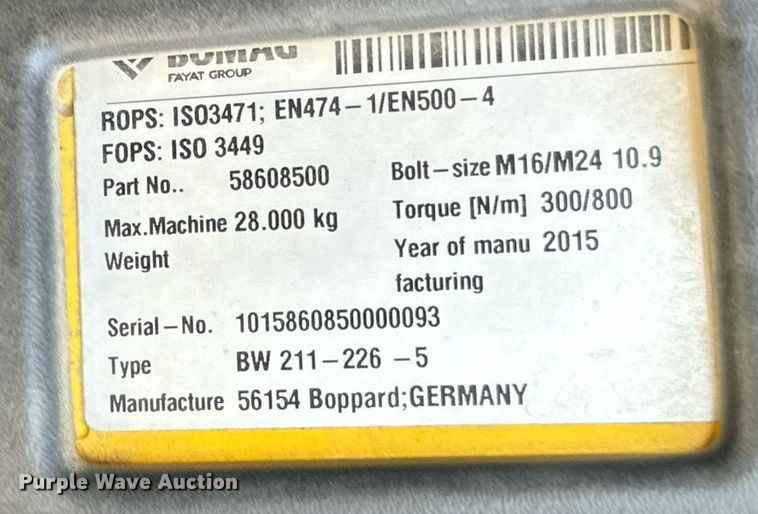 image for item DW2267 2017 Bomag BW211DH single drum vibratory roller