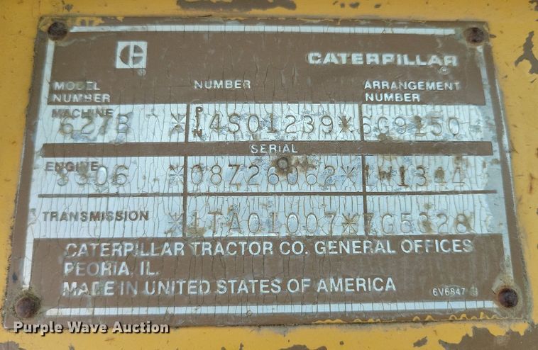 image for item DW2274 1984 Caterpillar 627B conventional scraper 