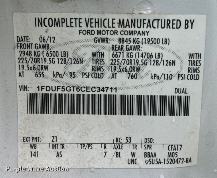 image for item DX1073 2012 Ford F550 Super Duty XL bucket truck