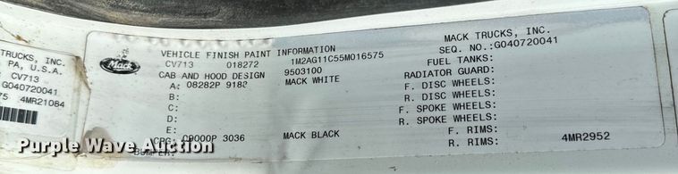 image for item EE7534 2005 Mack CV713 dump truck