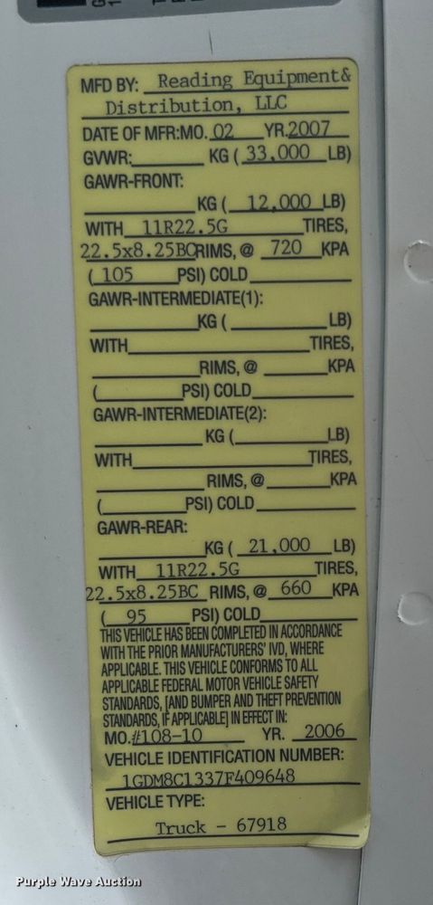 image for item EG0760 2007 GMC C8500 dump truck