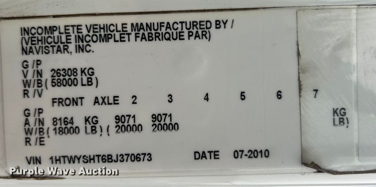 image for item EG0831 2011 International  7600 SBA dump truck