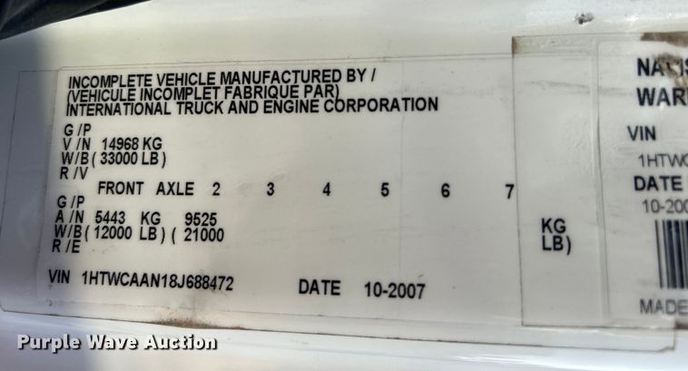 image for item EG0910 2008 International  Work Star 7400 crane truck