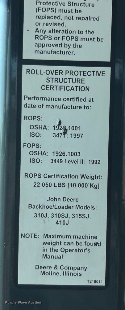 image for item EG0935 2010 John Deere 310J backhoe