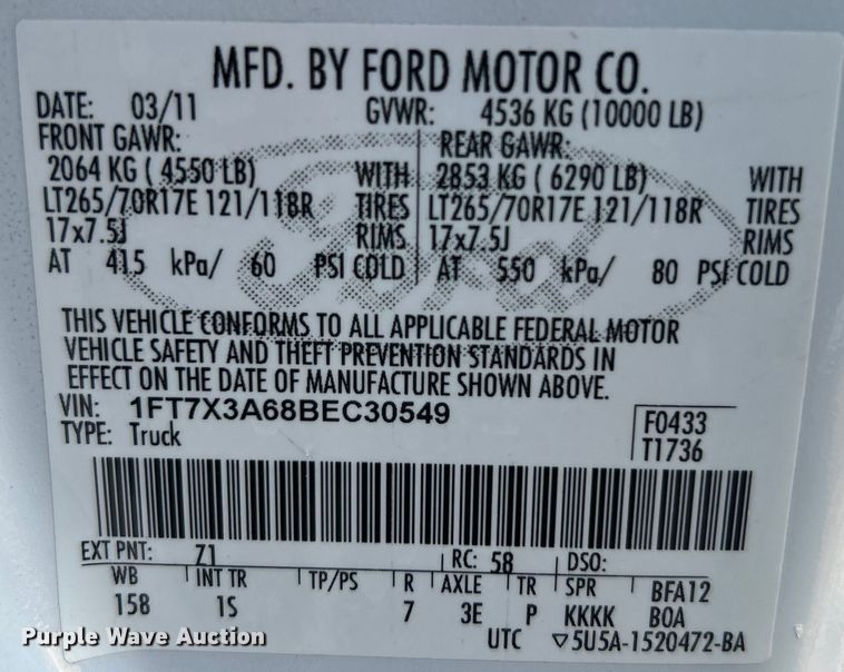 image for item EG0941 2011 Ford F350 Super Duty  SuperCab utility bed pickup truck