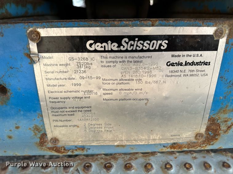 image for item EH4436 1999 Genie GS-3268 IC scissor lift