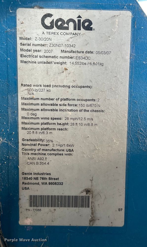 image for item EI4036 2007 Genie Z-30/20N boom lift