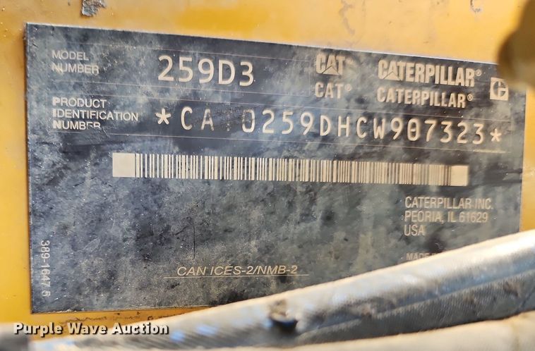 image for item EI8255 2020 Caterpillar  259D3 tracked skid steer loader