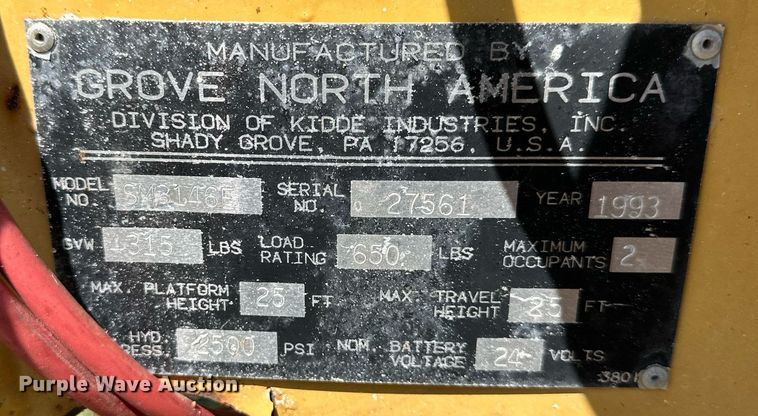 image for item EJ7210 1993 Grove SM3146E scissor lift