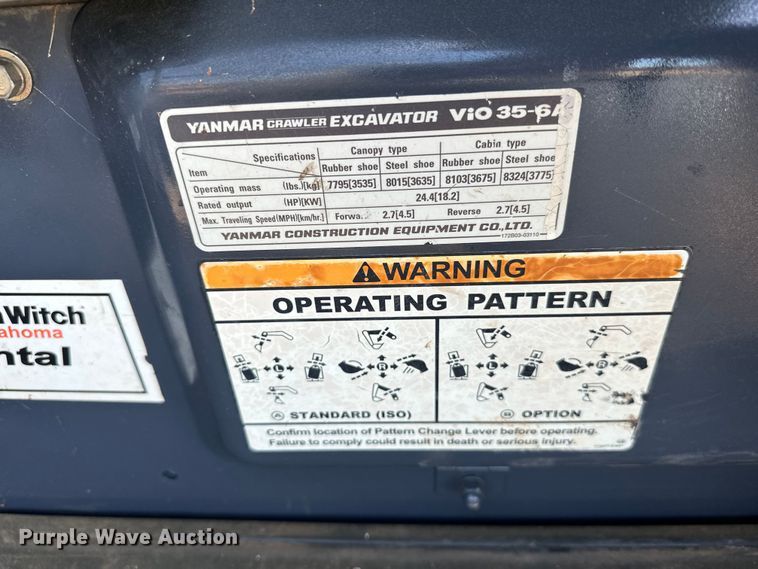 image for item EJ8849 2015 Yanmar VI035-6A mini excavator