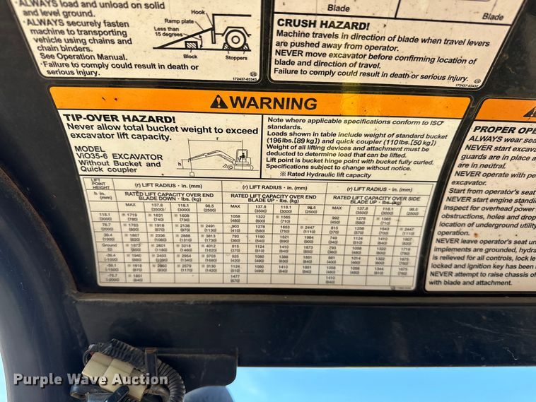 image for item EJ8849 2015 Yanmar VI035-6A mini excavator