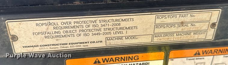 image for item EJ8849 2015 Yanmar VI035-6A mini excavator