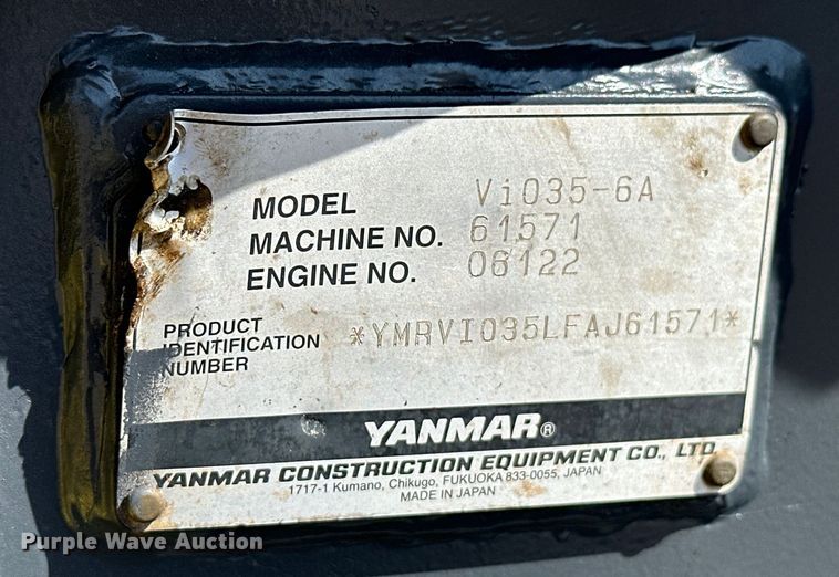 image for item EJ8849 2015 Yanmar VI035-6A mini excavator