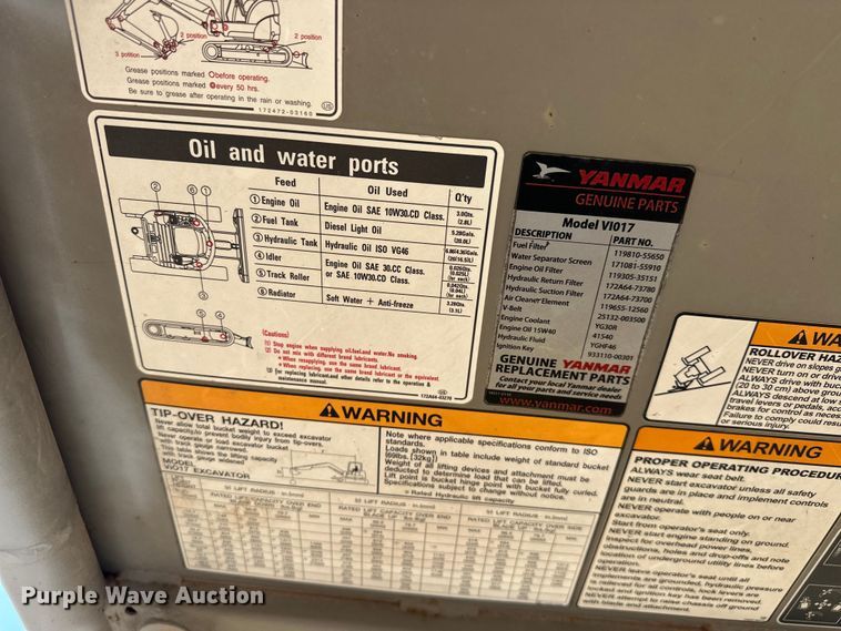 image for item EJ8850 2014 Yanmar VI017 mini excavator