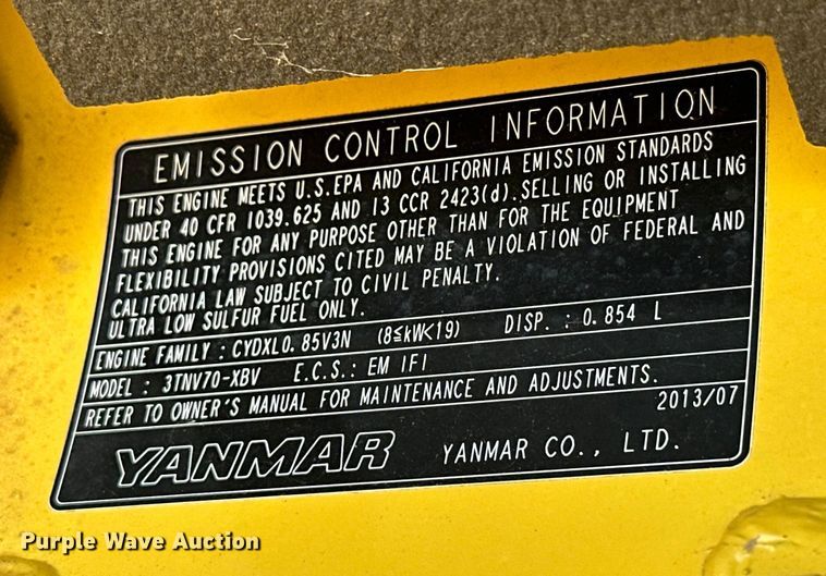 image for item EJ8850 2014 Yanmar VI017 mini excavator