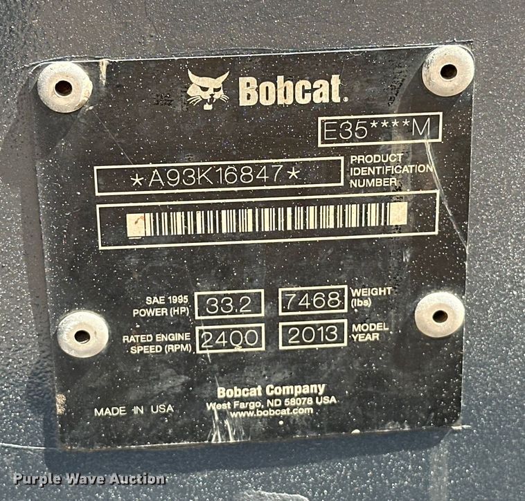 image for item EJ8851 2013 Bobcat  E35M mini excavator