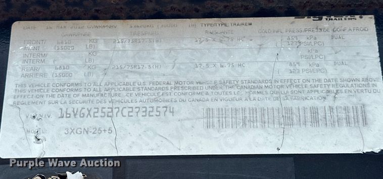 image for item EJ8897 2012 Big Tex 3XGN equipment trailer