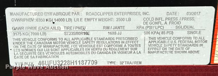 image for item EJ8903 2017 RoadClipper Enterprises Diamond C 50PT oilfield trailer