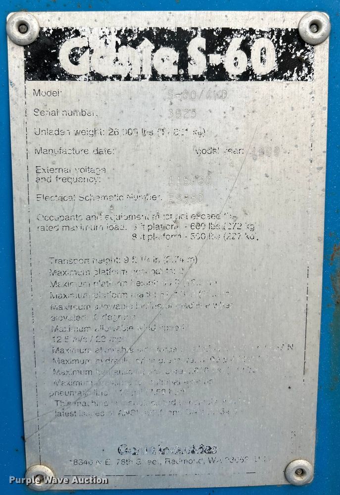 image for item EK3042 1999 Genie  S60 boom lift