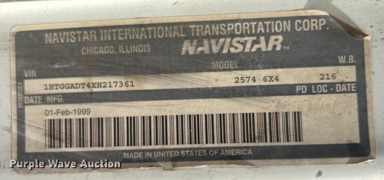 image for item EK3052 1999 International  2574 dump truck