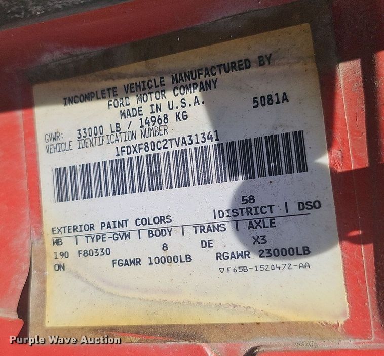 image for item NX9055 1996 Ford F800 oil distributor truck