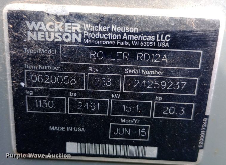 image for item NY9439 2015 Wacker Neuson RD12 double drum vibratory roller