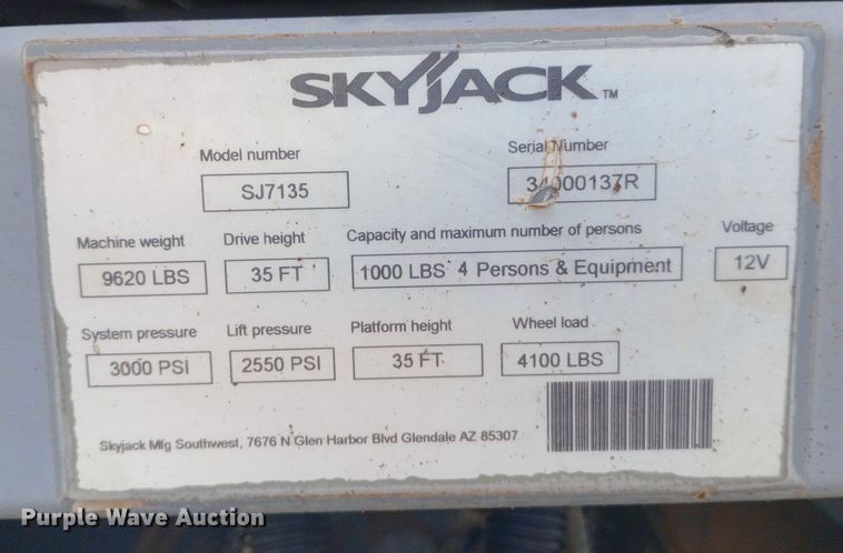 image for item NY9443 2003 Skyjack  SJ7135 scissor lift