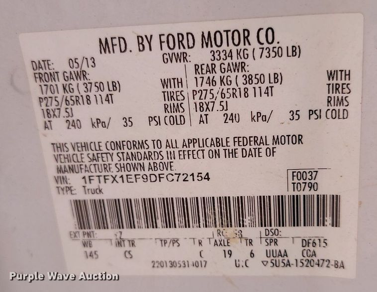 image for item OD9670 2013 Ford F150 SuperCab pickup truck