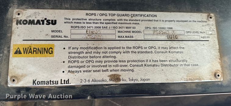 image for item OF9995 2012 Komatsu  PC55MR-3 mini excavator