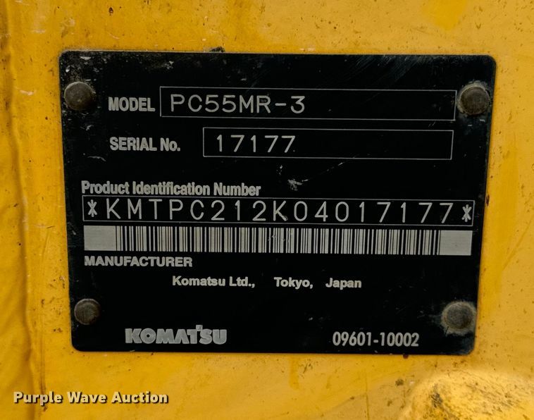 image for item OF9996 2012 Komatsu PC55MR-3 mini excavator