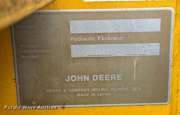 image for item OG9614 2020 John Deere 35G mini excavator