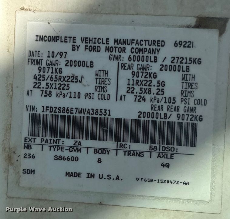 image for item OG9630 1998 Ford  LT8500 ready mix truck