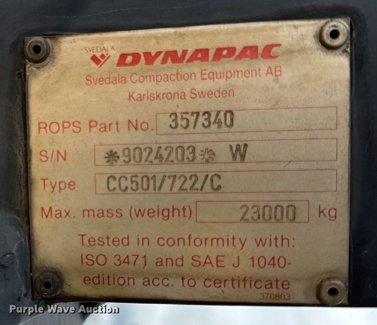 image for item OG9634 2003 Dynapac  CC722 double drum vibratory roller