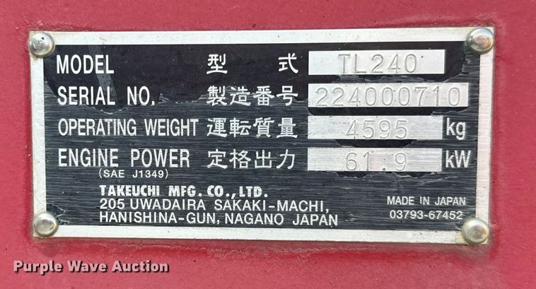 image for item OG9641 2010 Takeuchi  TL240 tracked skid steer loader