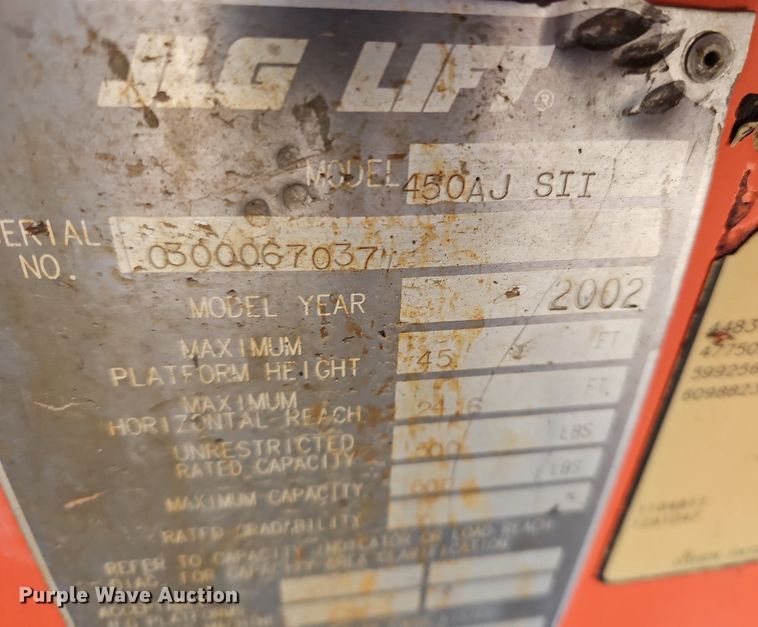 image for item OJ9821 2002 JLG  450AJ SII boom lift