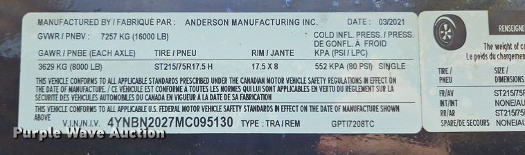 image for item OK9978 2022 Anderson  GPTI7208TC tilt deck equipment trailer