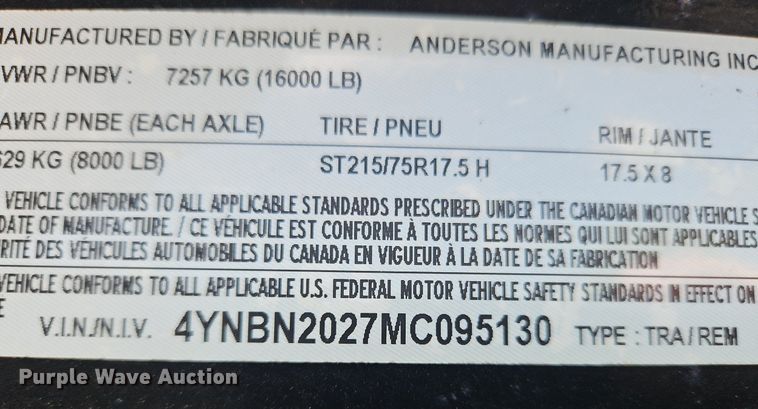 image for item OK9978 2022 Anderson  GPTI7208TC tilt deck equipment trailer
