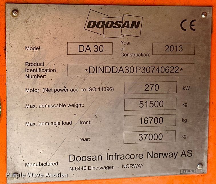 image for item OM9566 2013 Doosan DA30 haul truck